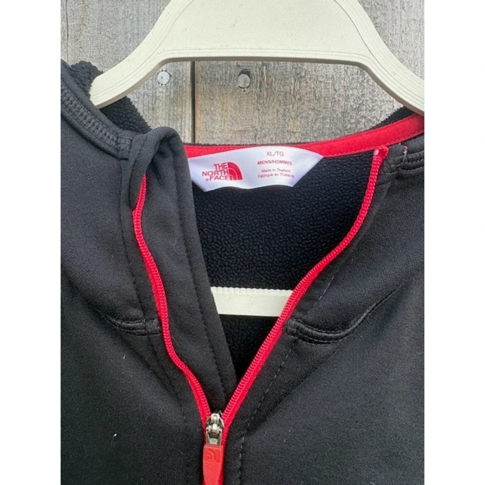 The North Face Mens Full Zip Hoodie Jacket Black Grey Red‎ Accent Size XL